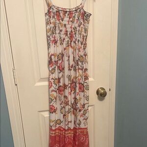 Floral Maxi Dress with Red and Yellow Accents